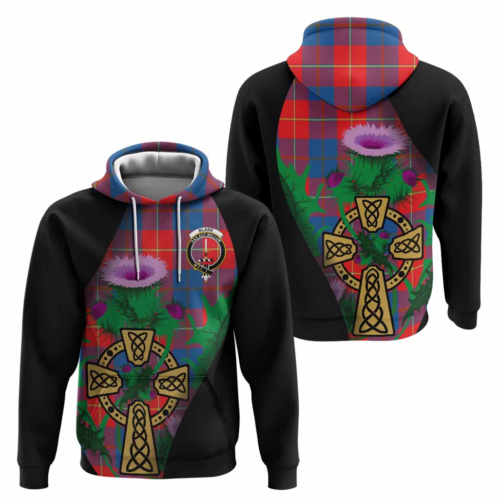 Blane Tartan Crest Hoodie Celtic Cross Thistle Flowers