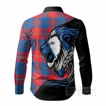 Blane Tartan Crest Long Sleeve Button Shirts Scottish Golden Lions Wave Flow