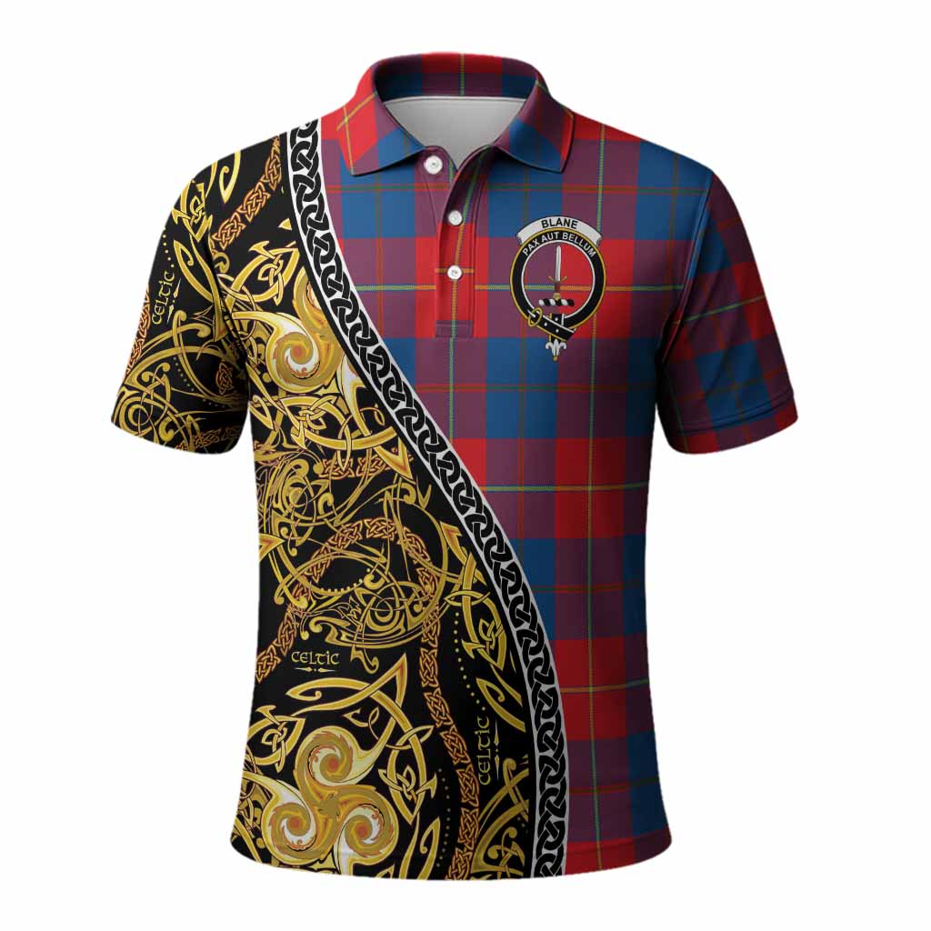 Blane Tartan Crest Polo Shirt Celtic Knot and Triple Trickle Spiral Symbols