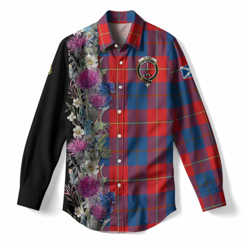 Blane Tartan Crest Thistle Floral Women Casual Shirt