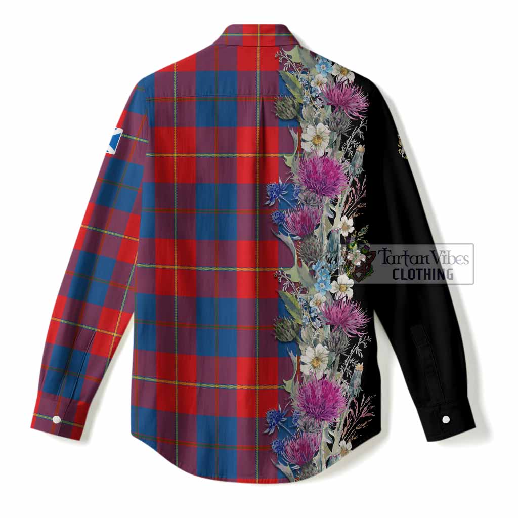 Blane Tartan Crest Thistle Floral Women Casual Shirt