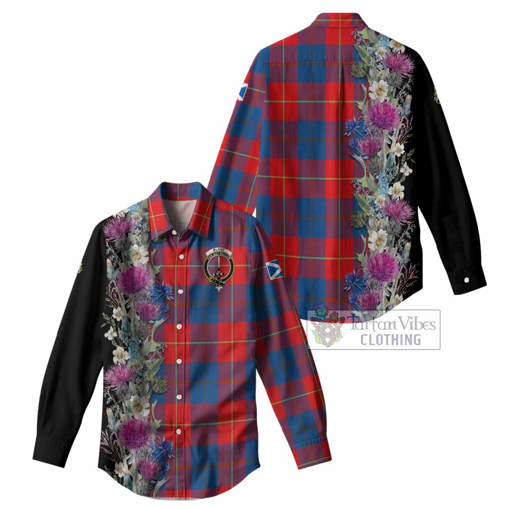 Blane Tartan Crest Thistle Floral Women Casual Shirt