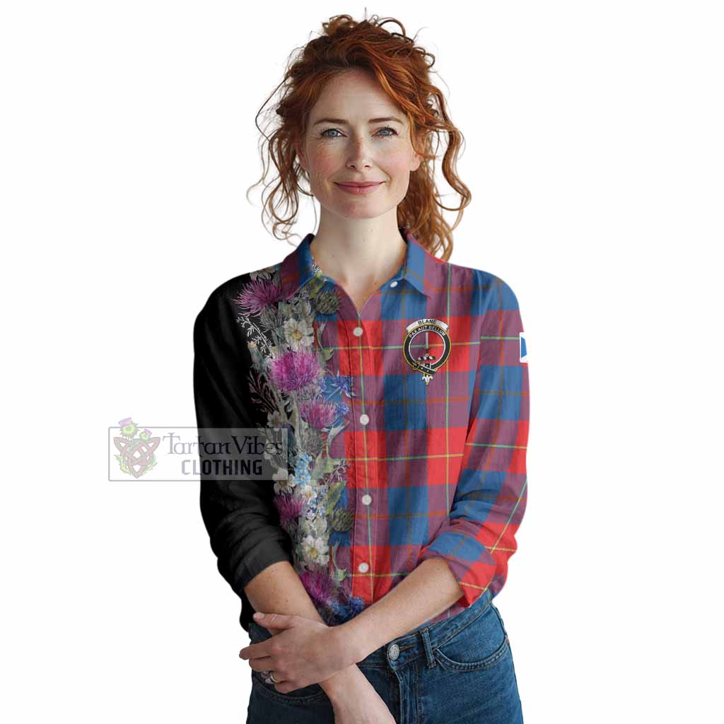 Blane Tartan Crest Thistle Floral Women Casual Shirt