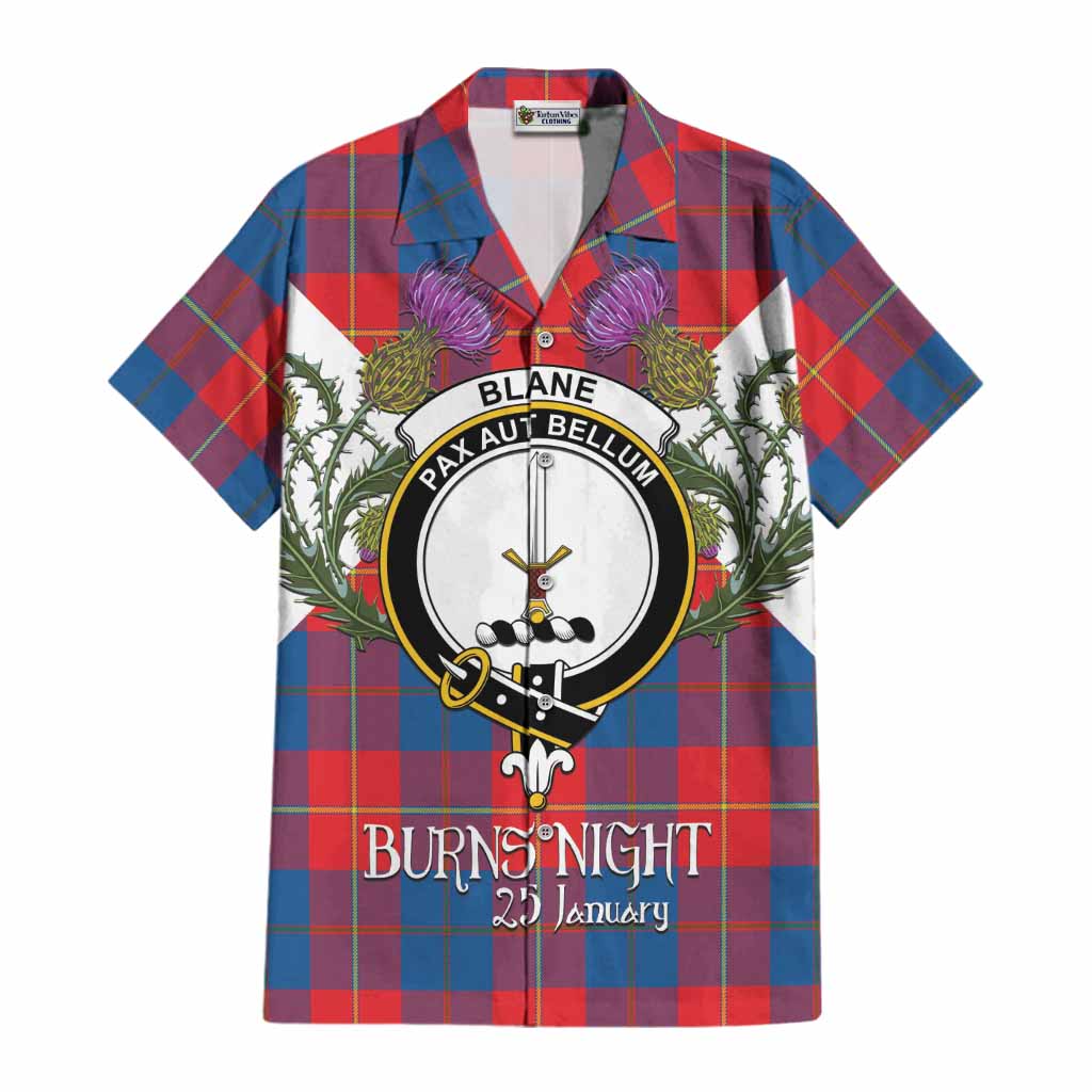 Blane Tartan Family Crest Cotton Hawaiian Shirt Scottish Burns Night Thistle Floral