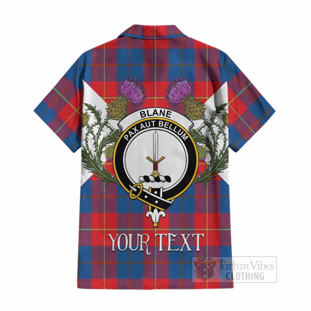 Blane Tartan Family Crest Cotton Hawaiian Shirt Scottish Burns Night Thistle Floral