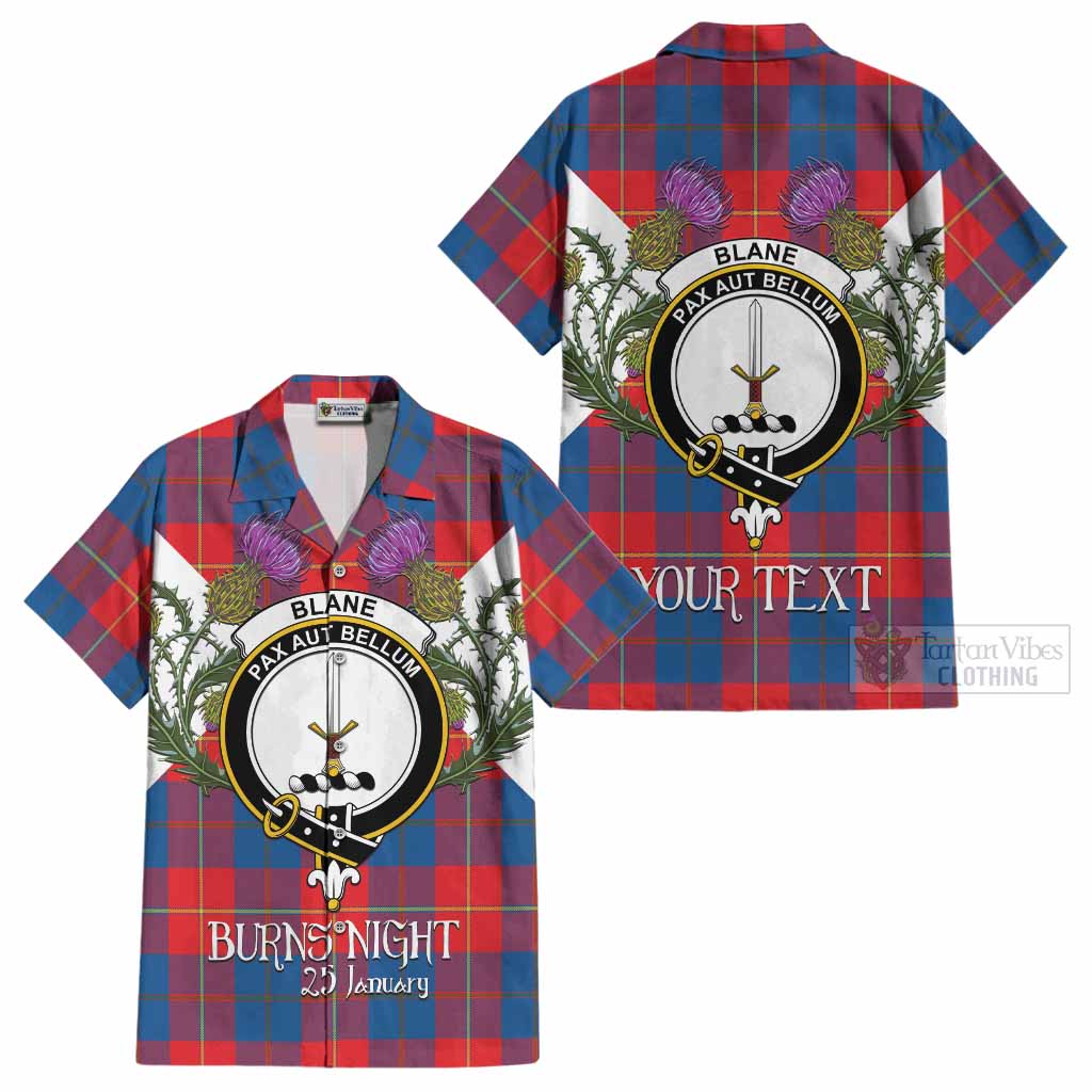 Blane Tartan Family Crest Cotton Hawaiian Shirt Scottish Burns Night Thistle Floral