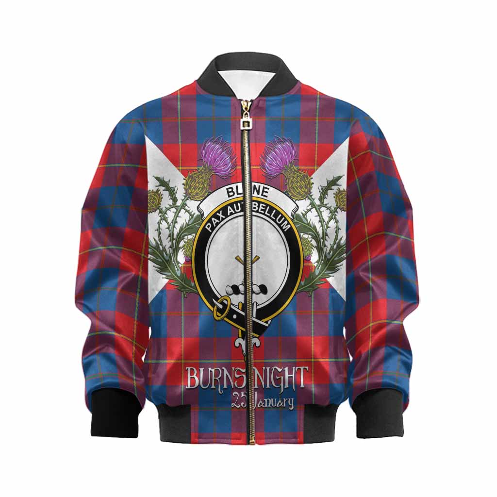 Blane Tartan Family Crest Kid Bomber Jacket Scottish Burns Night Thistle Floral