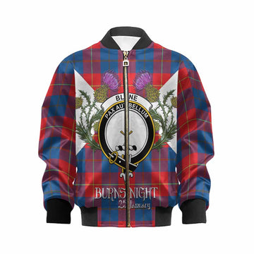 Blane Tartan Family Crest Kid Bomber Jacket Scottish Burns Night Thistle Floral
