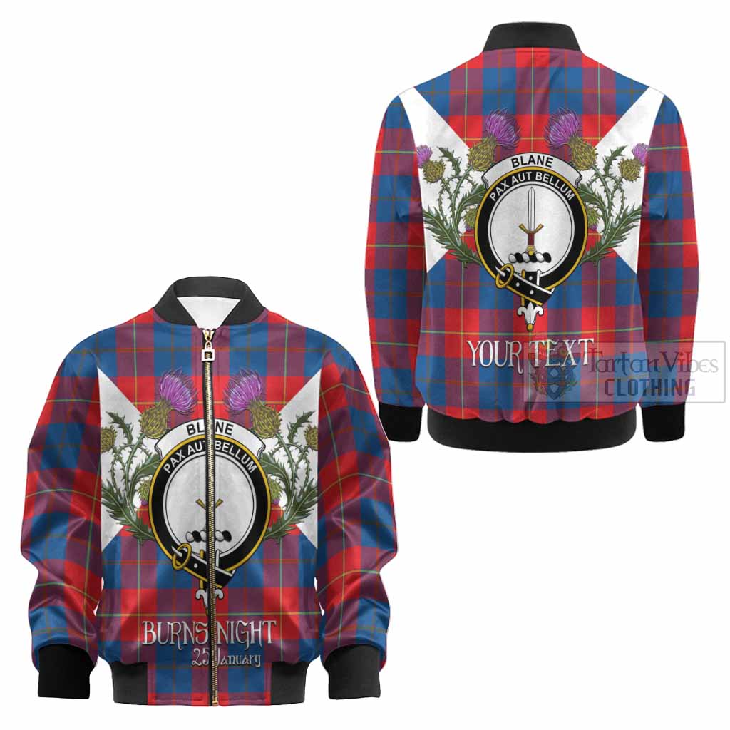 Blane Tartan Family Crest Kid Bomber Jacket Scottish Burns Night Thistle Floral