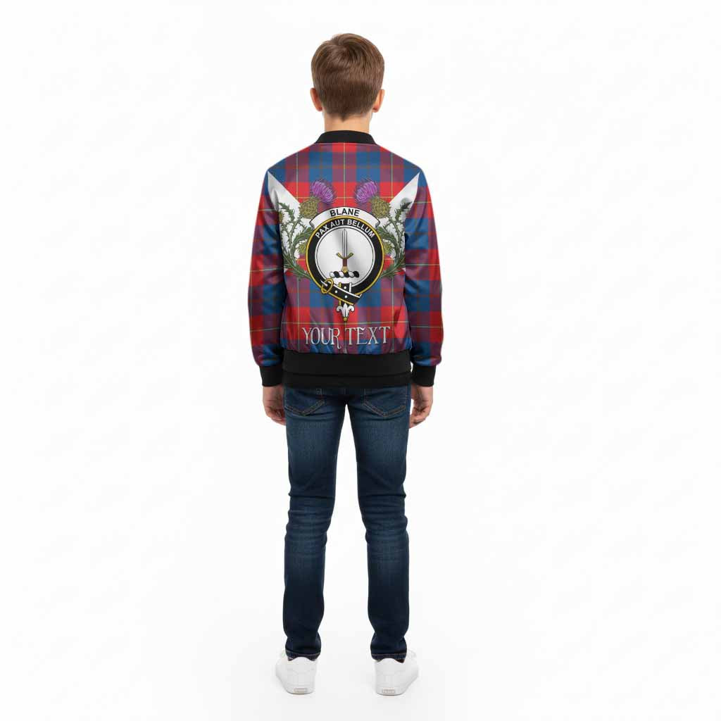 Blane Tartan Family Crest Kid Bomber Jacket Scottish Burns Night Thistle Floral