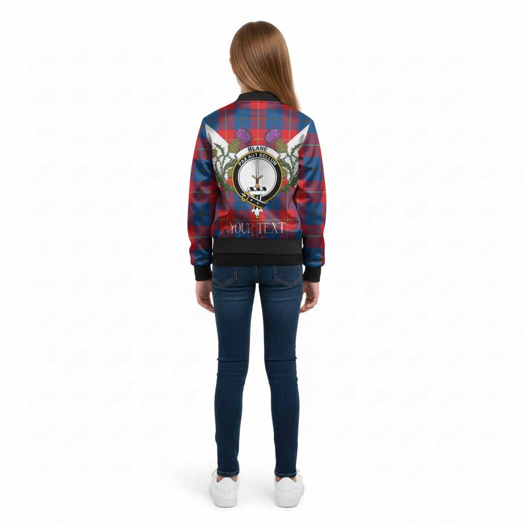 Blane Tartan Family Crest Kid Bomber Jacket Scottish Burns Night Thistle Floral