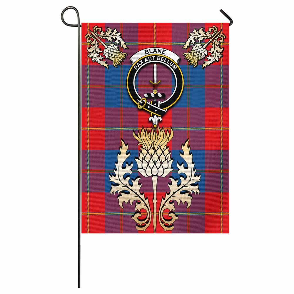 Blane Tartan Garden Flag with Golden Regal Scottish Thistle Emblem - Tartan Vibes Clothing