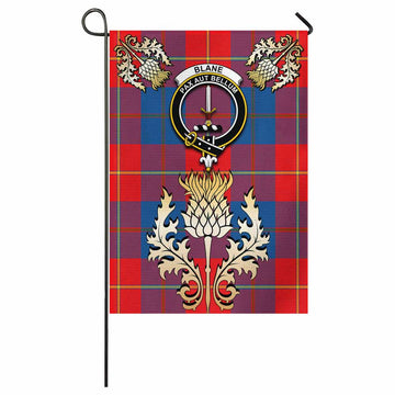 Blane Tartan Garden Flag with Golden Regal Scottish Thistle Emblem - Tartan Vibes Clothing