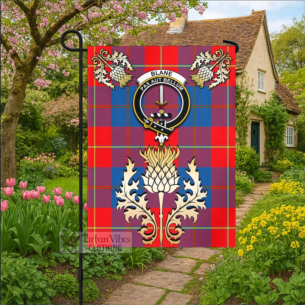 Blane Tartan Garden Flag with Golden Regal Scottish Thistle Emblem - Tartan Vibes Clothing