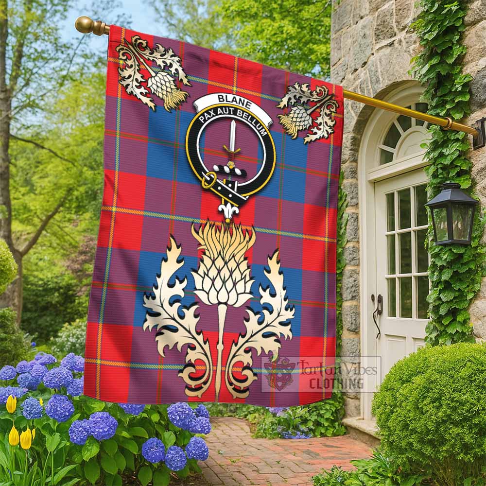 Blane Tartan Garden Flag with Golden Regal Scottish Thistle Emblem - Tartan Vibes Clothing