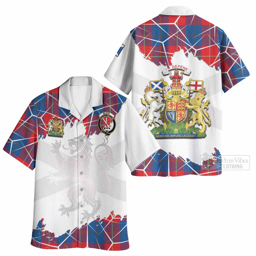 Blane Tartan Hawaiian Shirt with Family Crest and Lion Rampant Grunge Style