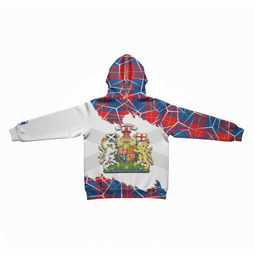 Blane Tartan Kid Hoodie with Family Crest and Lion Rampant Grunge Style