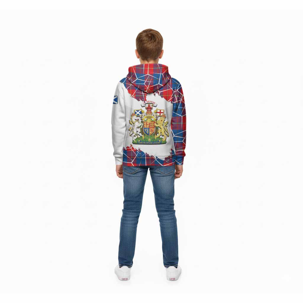 Blane Tartan Kid Hoodie with Family Crest and Lion Rampant Grunge Style