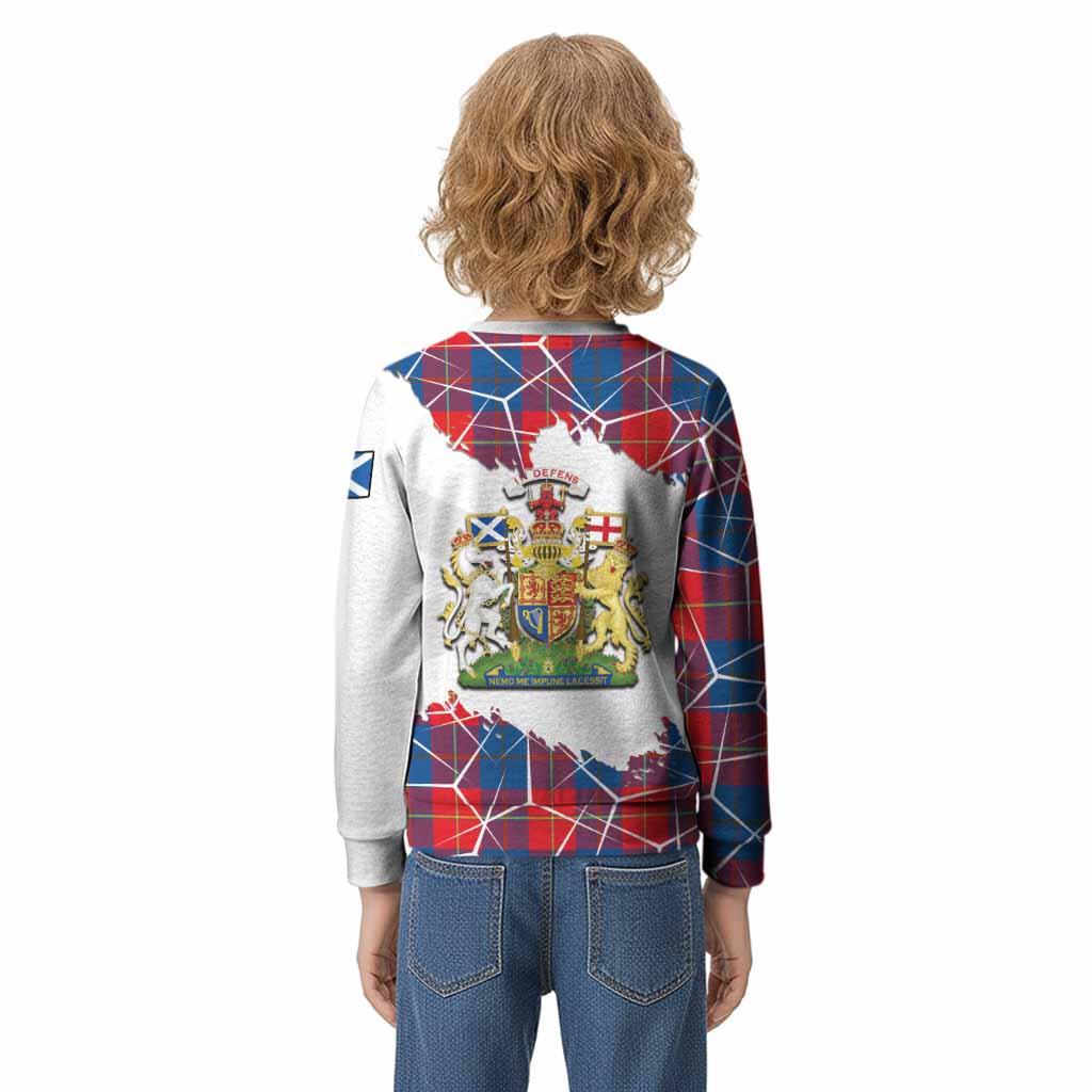Blane Tartan Kid Knitted Sweatshirt with Family Crest and Lion Rampant Grunge Style