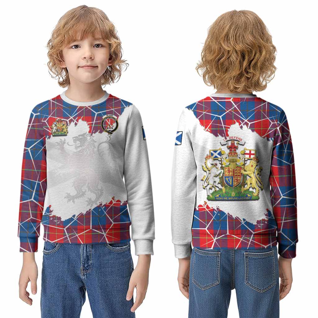 Blane Tartan Kid Knitted Sweatshirt with Family Crest and Lion Rampant Grunge Style