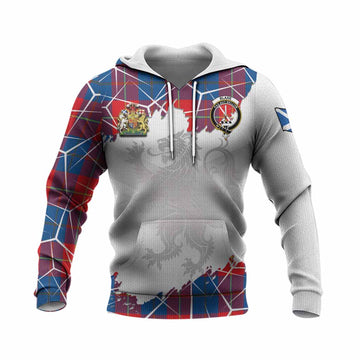 Blane Tartan Knitted Hoodie with Family Crest and Lion Rampant Grunge Style