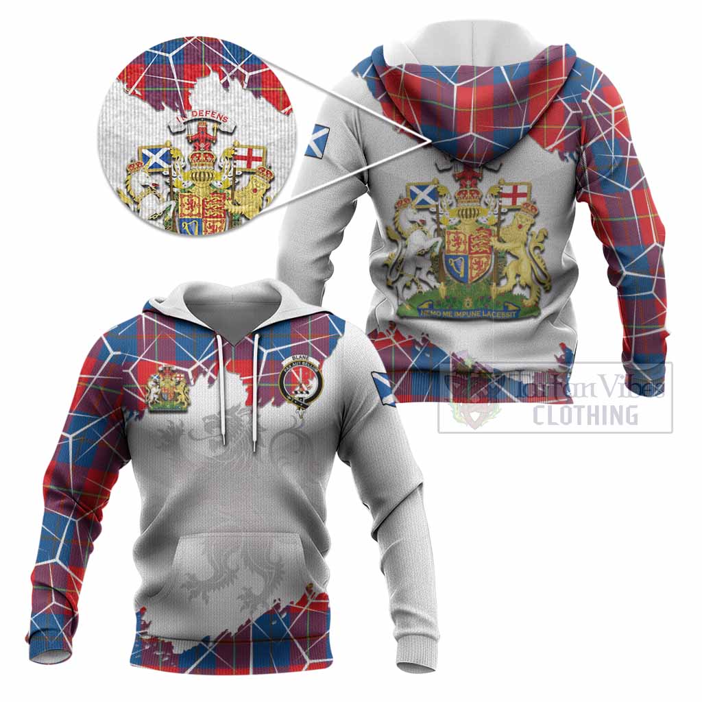 Blane Tartan Knitted Hoodie with Family Crest and Lion Rampant Grunge Style