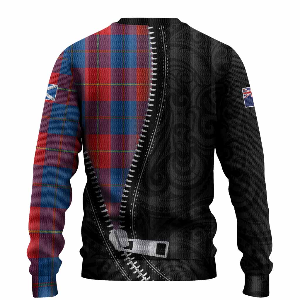 Blane Tartan Knitted Sweater New Zealand Pattern Unique Zipper Stylized