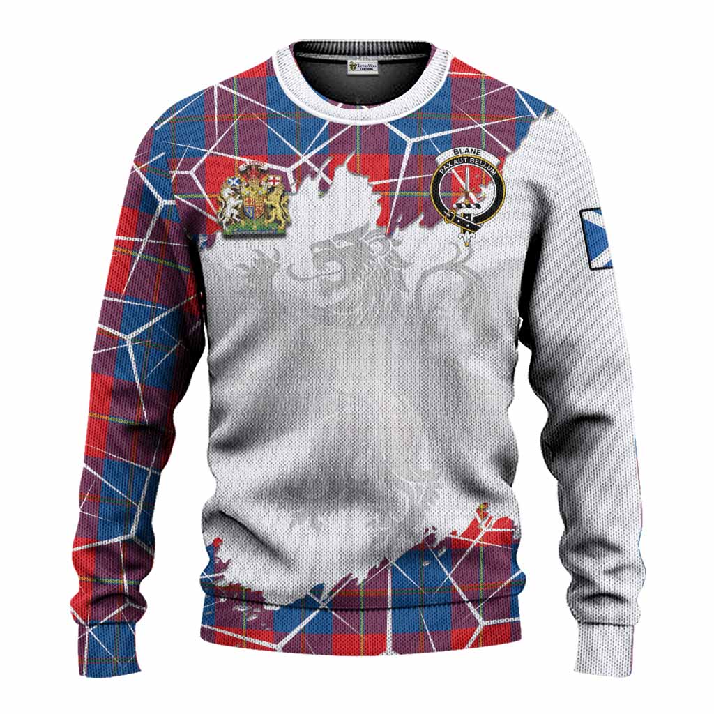 Blane Tartan Knitted Sweater with Family Crest and Lion Rampant Grunge Style