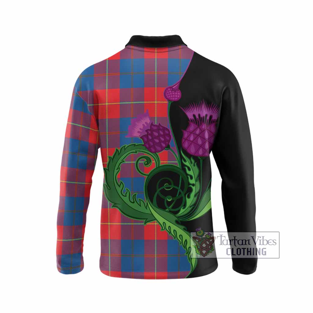 Blane Tartan Long Sleeve Polo Shirt Traditional Scottish Thistle