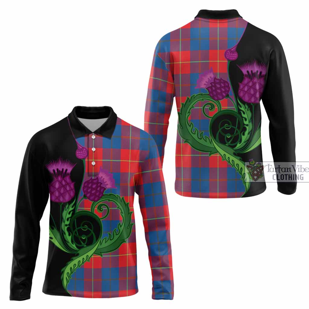 Blane Tartan Long Sleeve Polo Shirt Traditional Scottish Thistle
