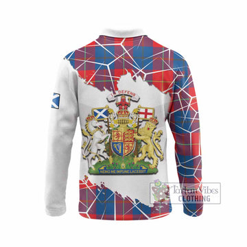 Blane Tartan Long Sleeve Polo Shirt with Family Crest and Lion Rampant Grunge Style