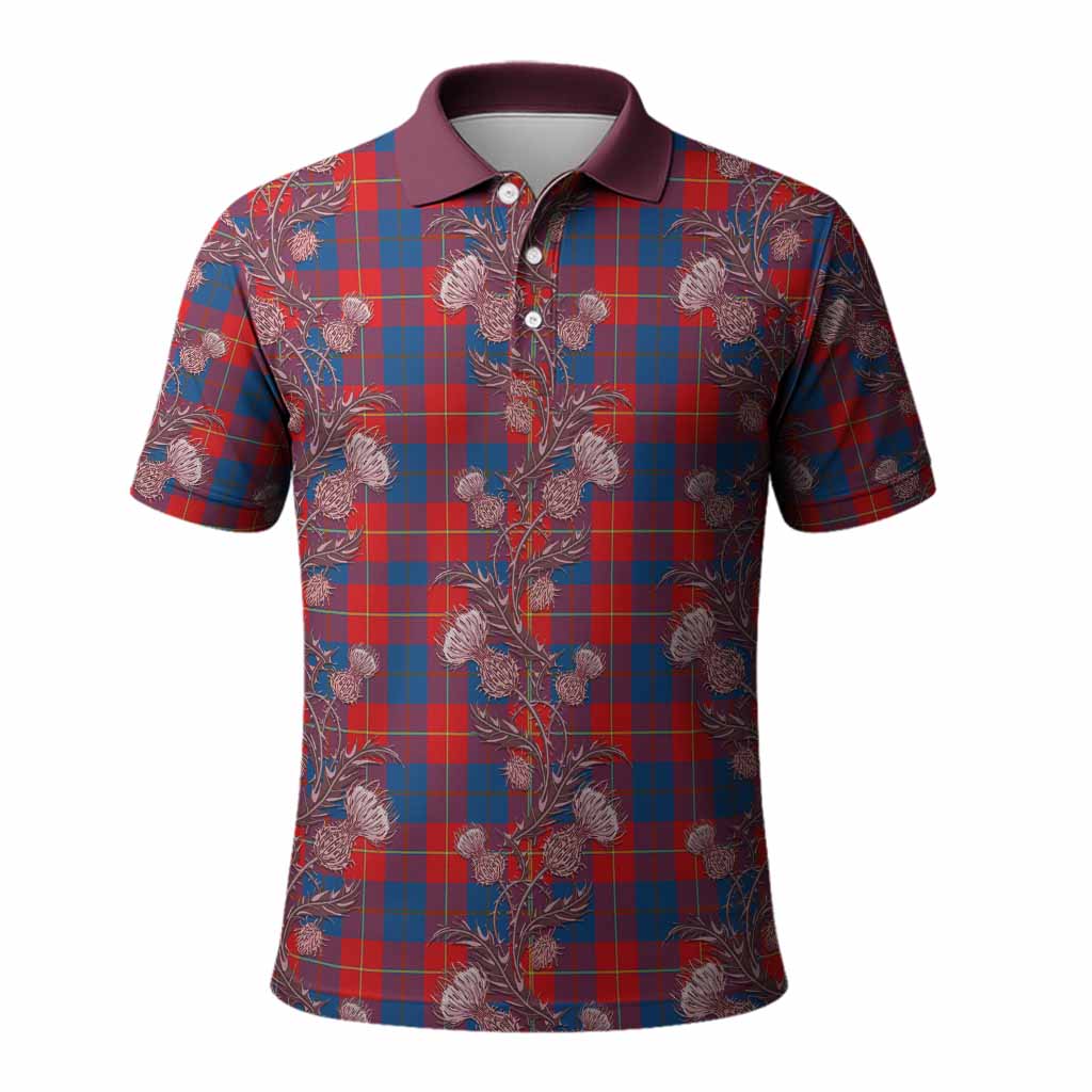 Blane Tartan Polo Shirt Seamless Scottish Thistle Flowers