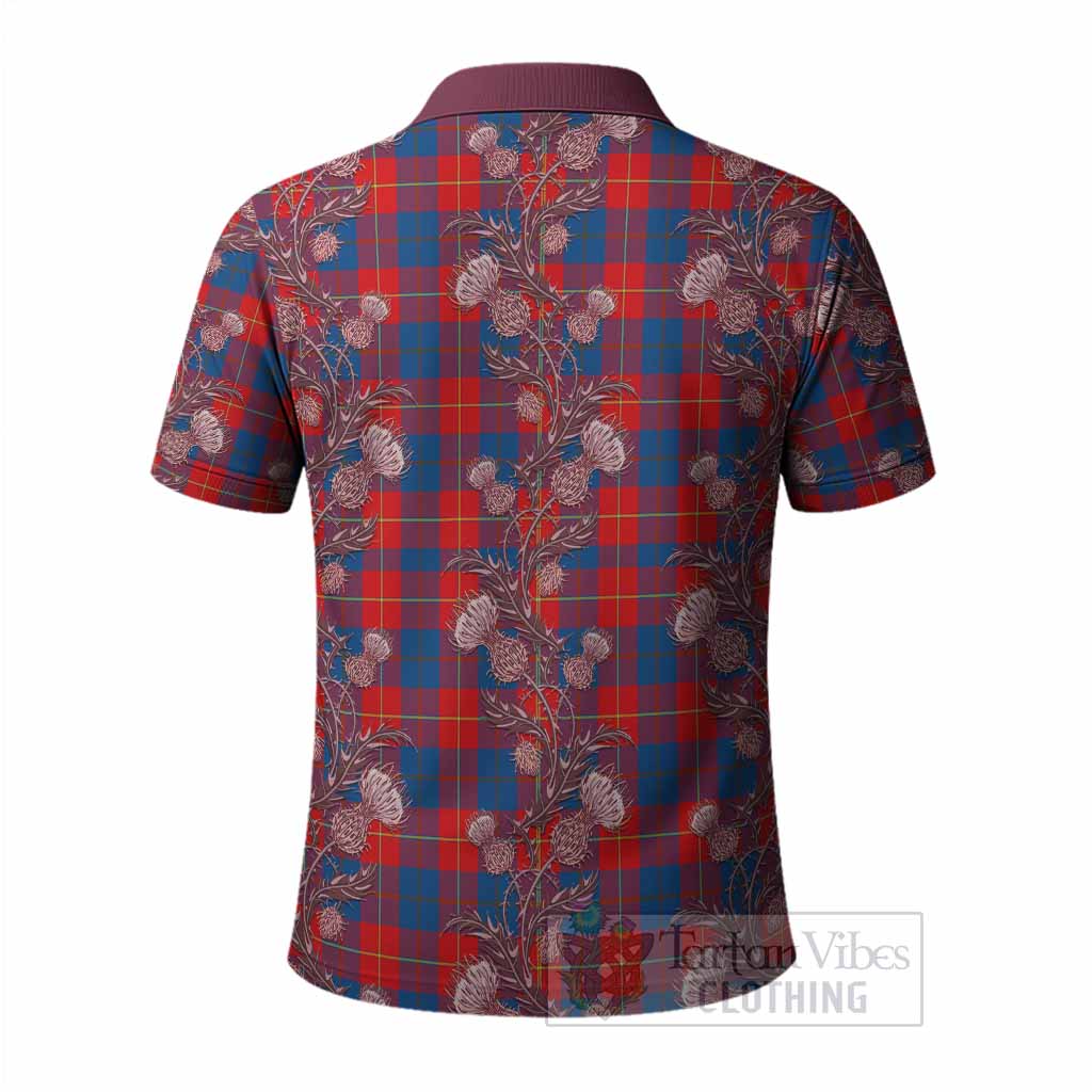 Blane Tartan Polo Shirt Seamless Scottish Thistle Flowers