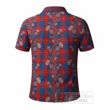 Blane Tartan Polo Shirt Seamless Scottish Thistle Flowers