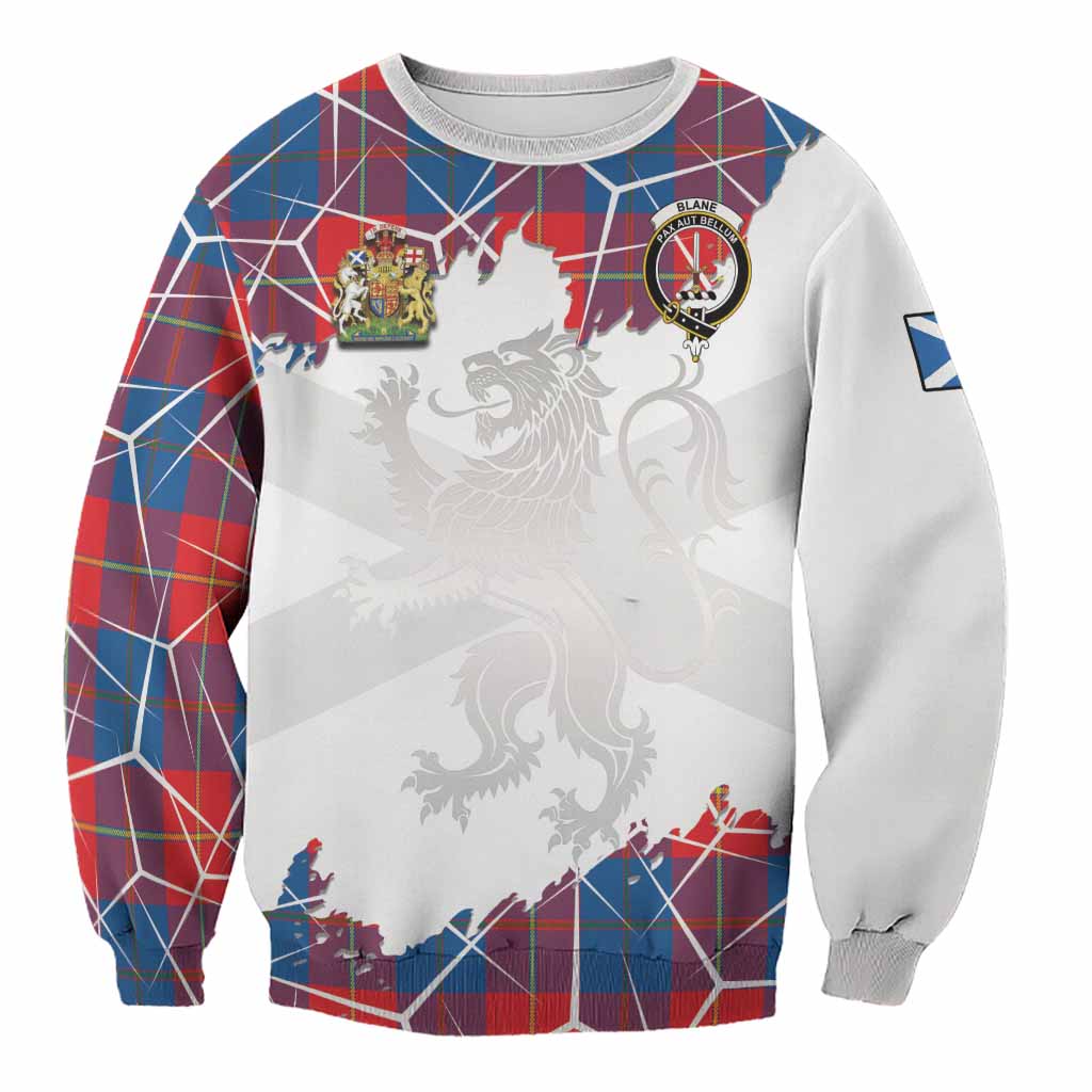 Blane Tartan Sweatshirt with Family Crest and Lion Rampant Grunge Style