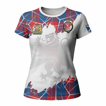 Blane Tartan Women T shirt with Family Crest and Lion Rampant Grunge Style