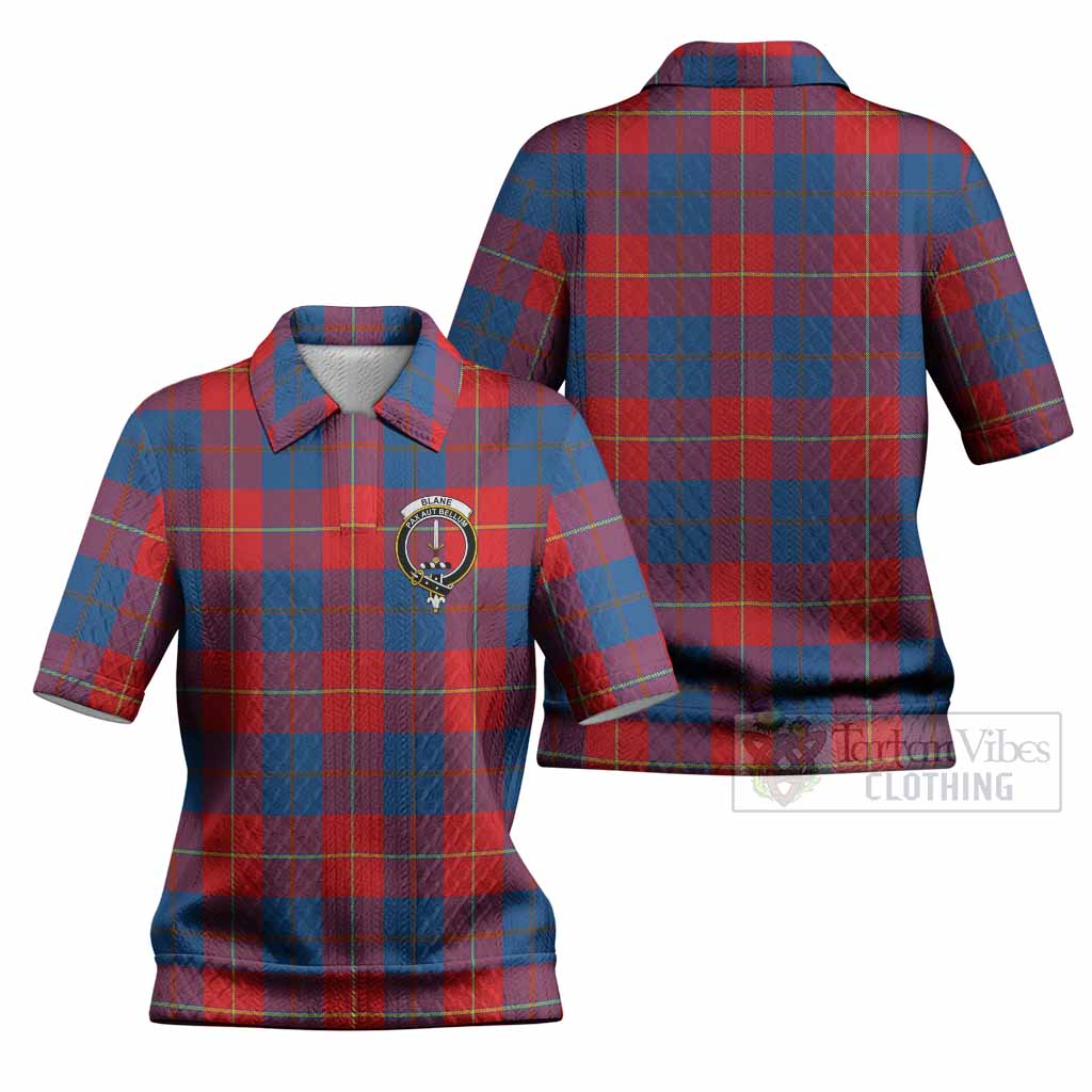Blane Tartan Women’s Polo Sweater Top with Family Crest