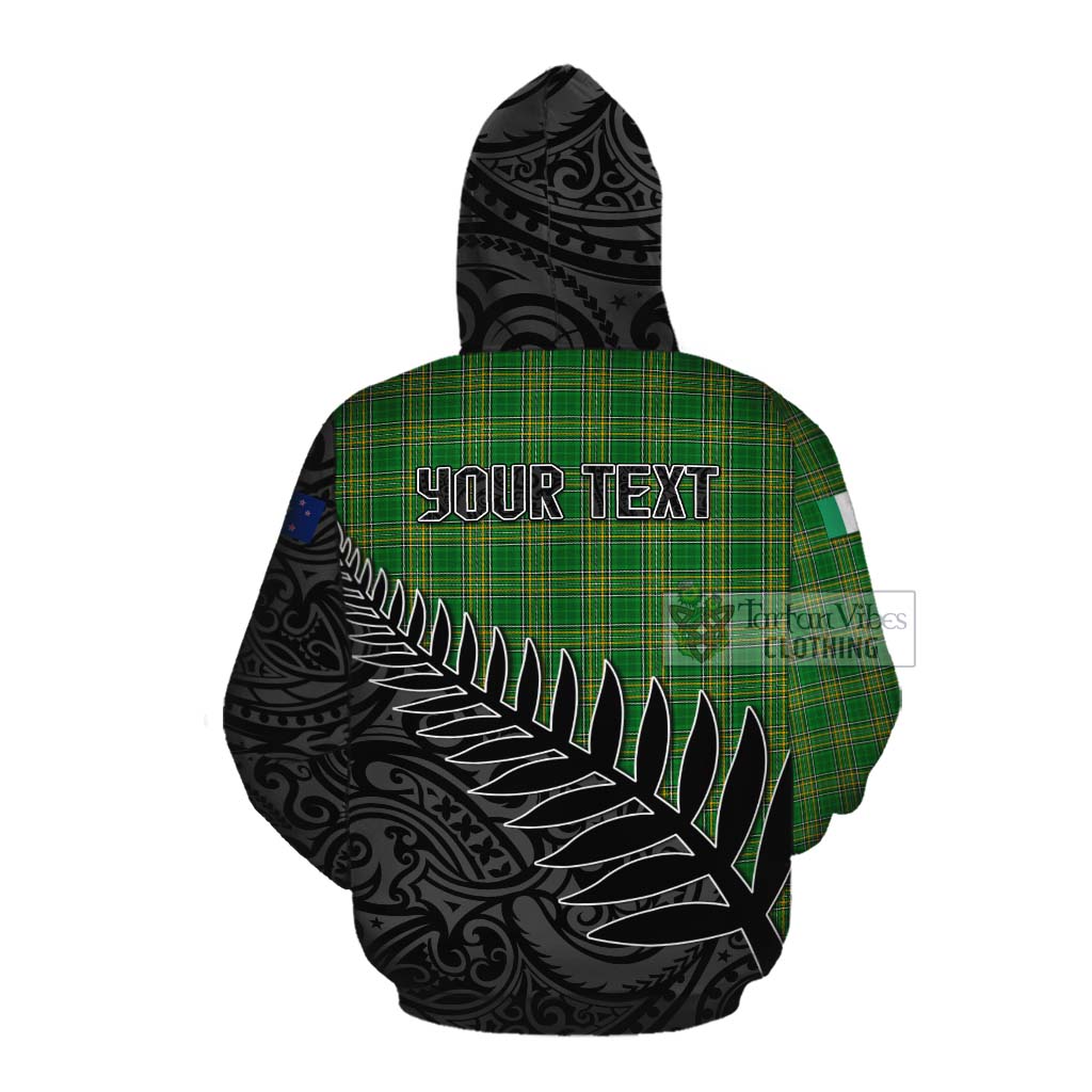 Tartan Vibes Clothing Blayney Irish Clan Tartan Cotton Hoodie with Coat of Arms New Zealand Silver Fern Half Style