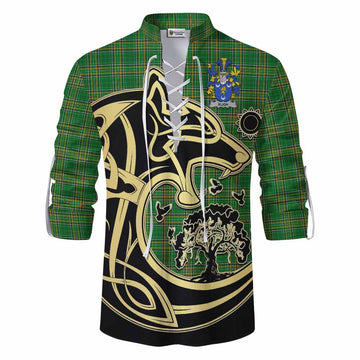 Bligh Irish Tartan Ghillie Kilt Shirt with Coat of Arms Celtic Wolf Style Men - Tartan Vibes Clothing