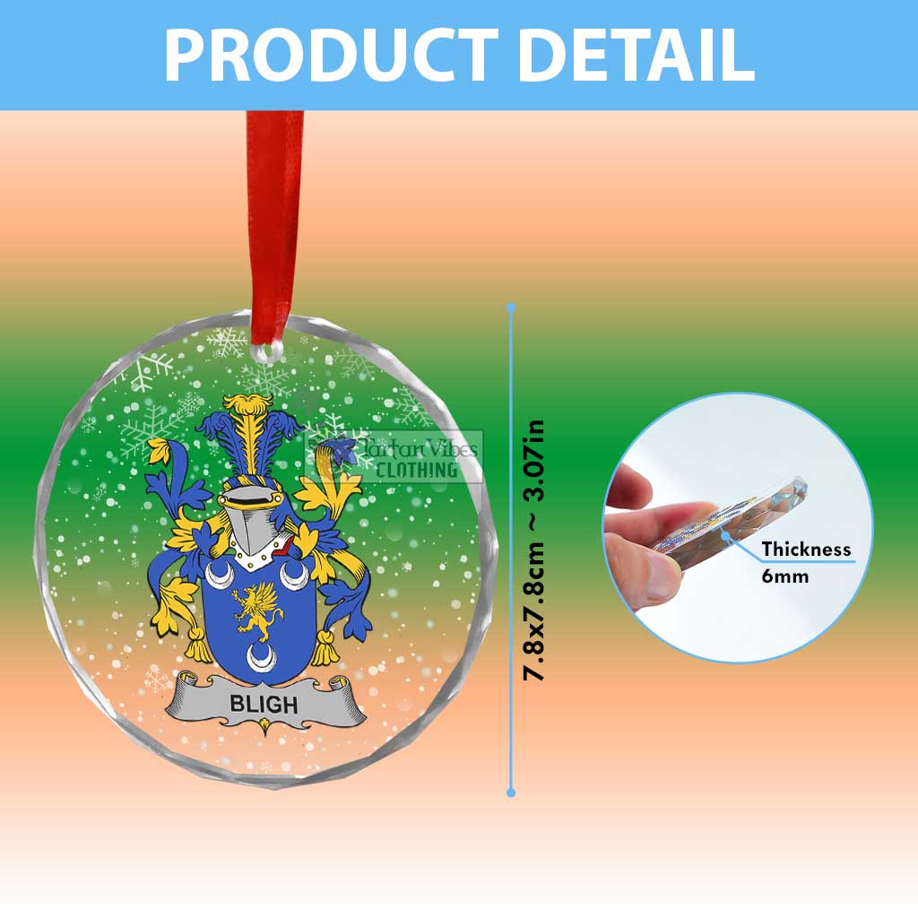 Tartan Vibes Clothing Bligh Irish Clan Christmas Glass Ornament with Coat of Arms