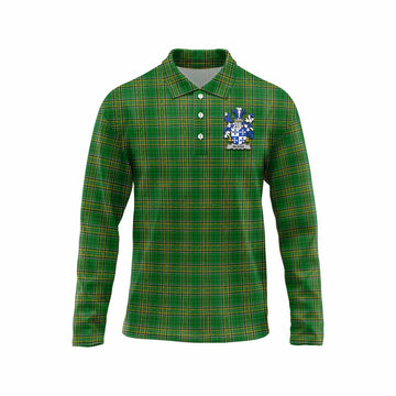 Blood Irish Clan Tartan Long Sleeve Polo Shirt with Coat of Arms Unisex - Tartan Vibes Clothing