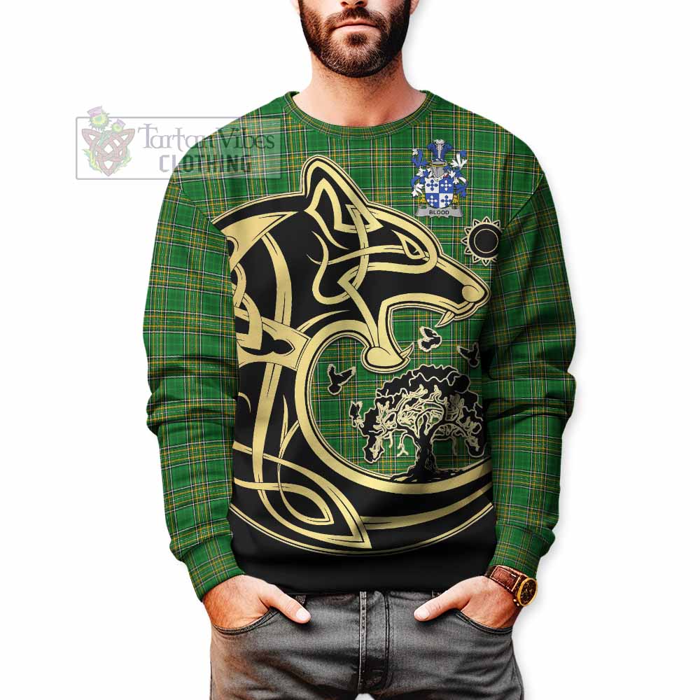 Tartan Vibes Clothing Blood Irish Tartan Sweatshirt with Coat of Arms Celtic Wolf Style