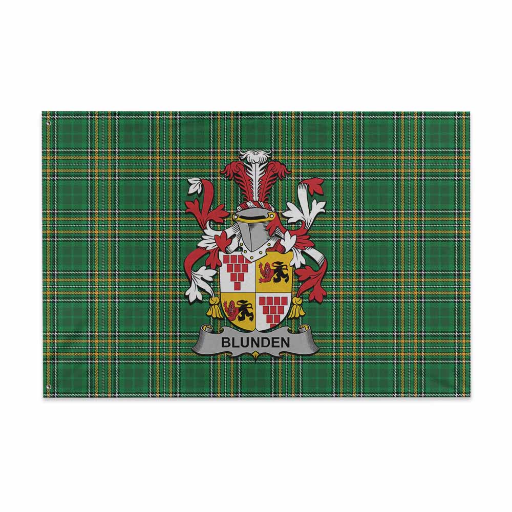Tartan Vibes Clothing Blunden Irish Clan Tartan House Flag with Coat of Arms