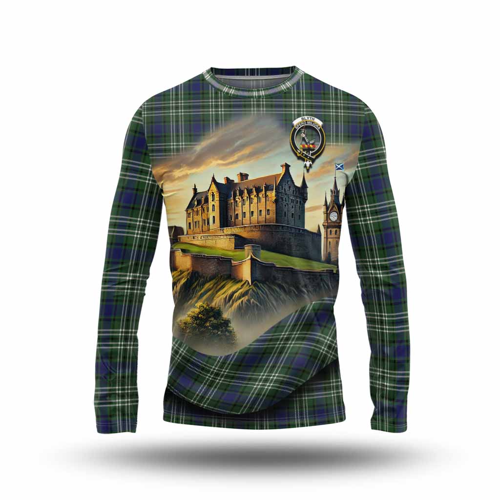 Tartan Vibes Clothing Blyth Tartan Family Crest Long Sleeve T-Shirt with Scottish Ancient Castle Style