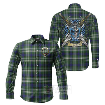 Blyth Tartan Long Sleeve Button Shirt with Family Crest Celtic Skull Style Men's Shirt S - Tartan Vibes Clothing