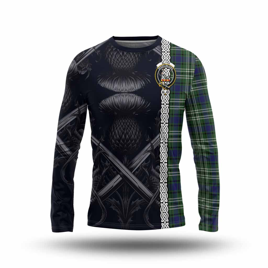 Blyth Tartan Long Sleeve T-Shirt with Family Crest Cross Sword Thistle Celtic Vibes Unisex - Tartan Vibes Clothing