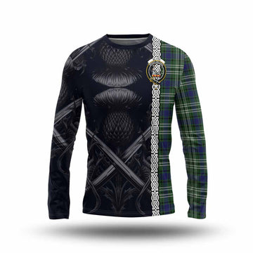 Blyth Tartan Long Sleeve T-Shirt with Family Crest Cross Sword Thistle Celtic Vibes Unisex - Tartan Vibes Clothing