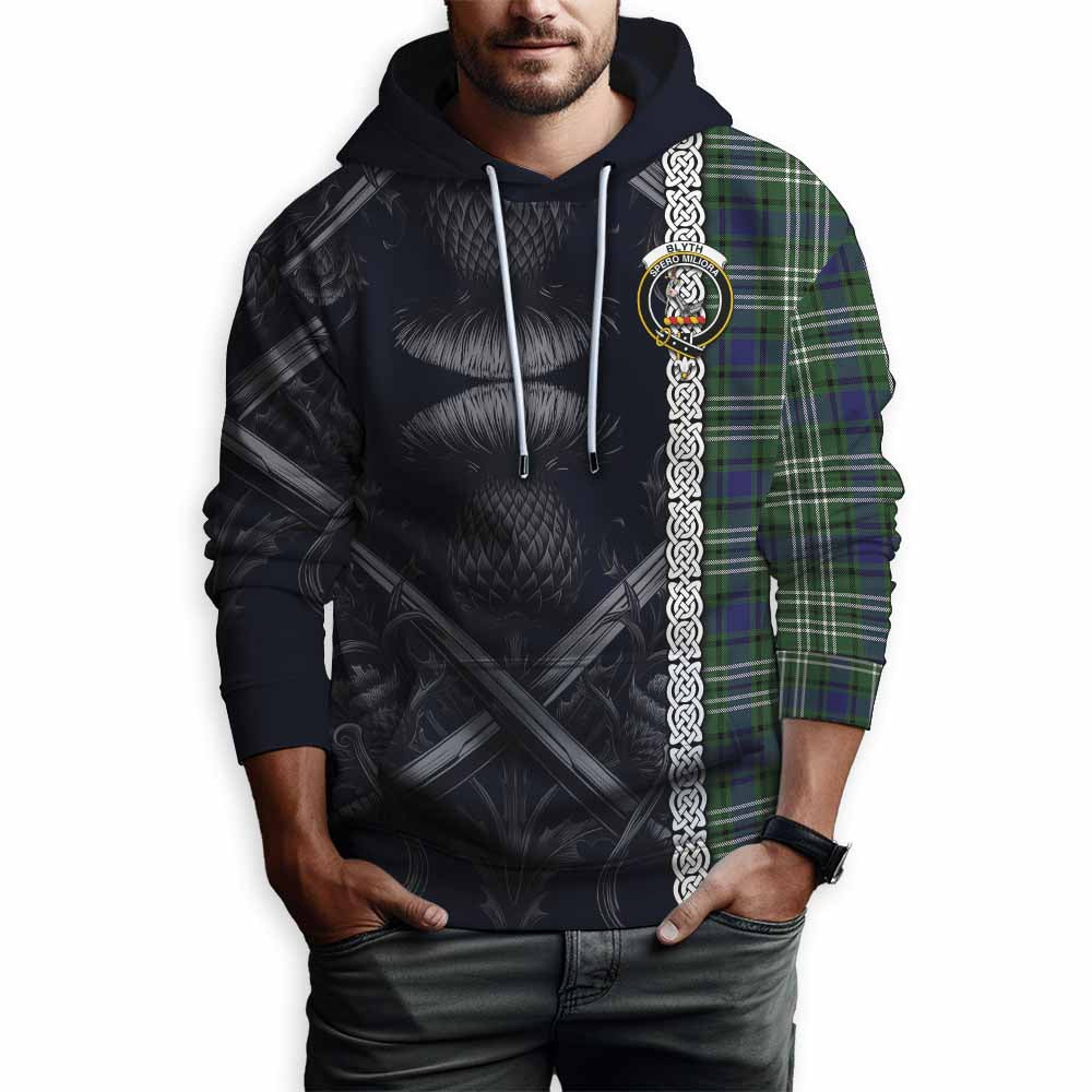 Blyth Tartan Hoodie with Family Crest Cross Sword Thistle Celtic Vibes Pullover Hoodie - Tartan Vibes Clothing