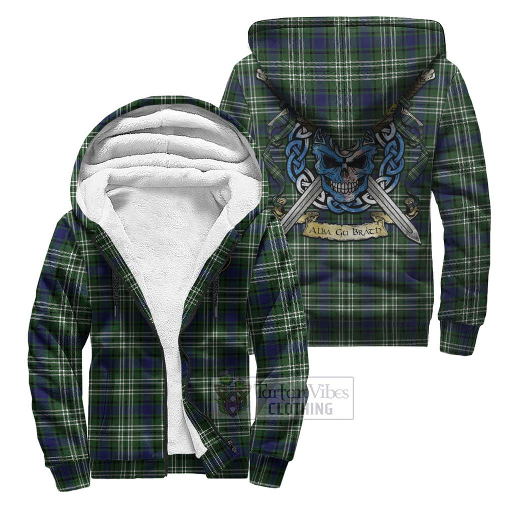 Blyth Tartan Sherpa Hoodie with Family Crest Celtic Skull Style Unisex S - Tartan Vibes Clothing