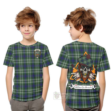 Blyth Tartan Kid T-Shirt with Family Crest and Bearded Skull Holding Bottles of Whiskey Youth XL Size14 - Tartan Vibes Clothing